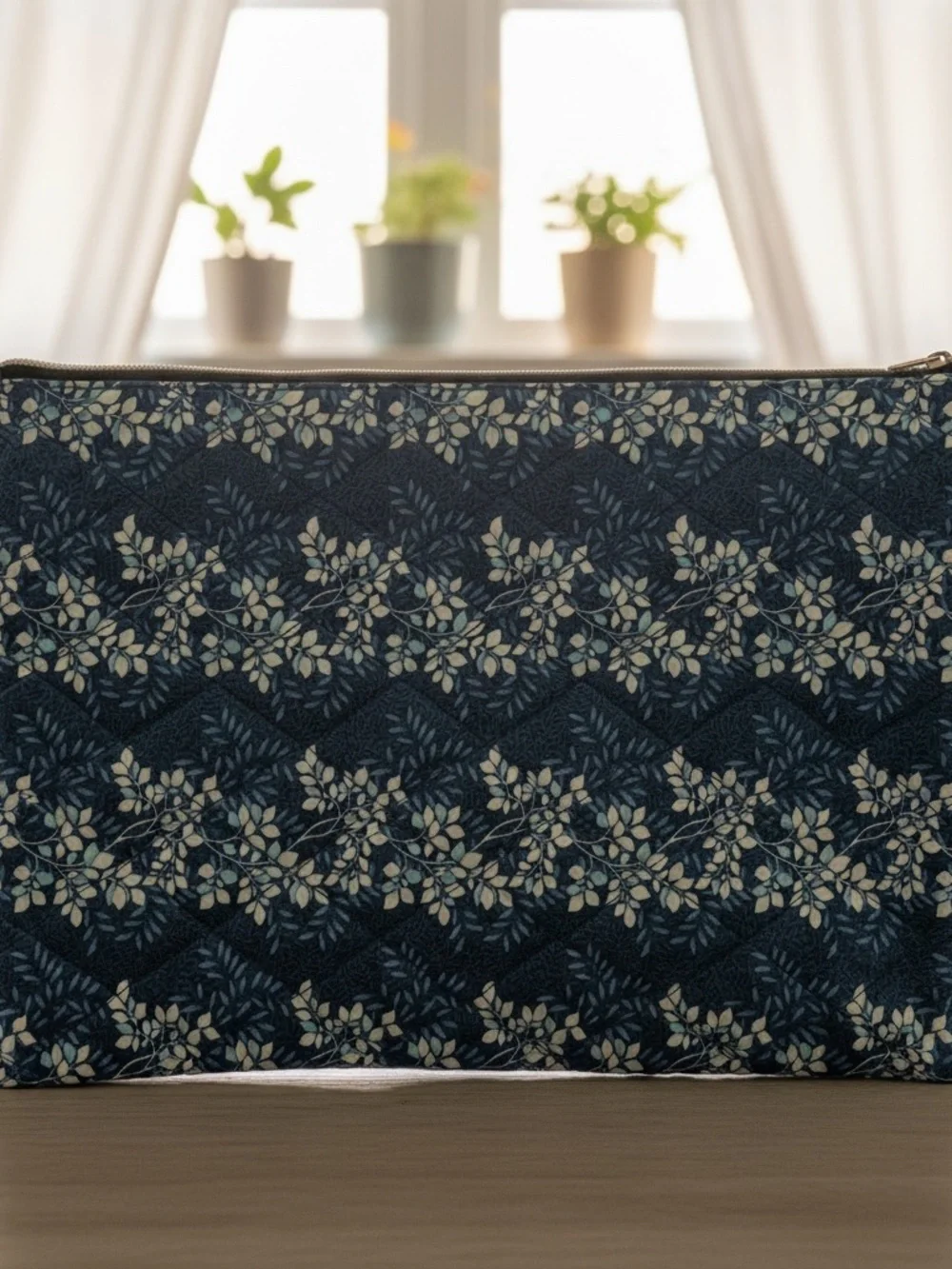 Hand Crafted Navy Floral Laptop Pouch